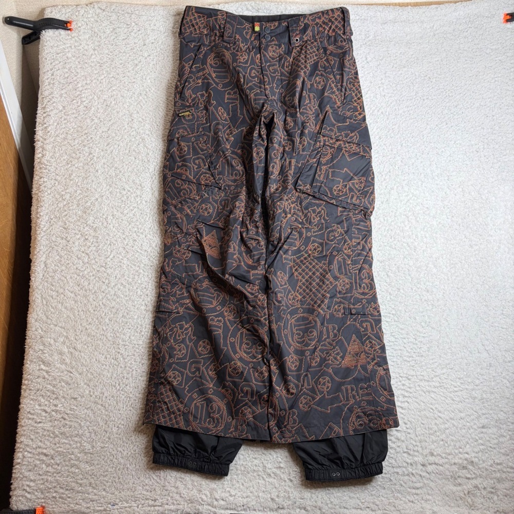 Burton Cargo Pnt Snowboard Pants Mens Small Grey Orange Pixel Graphic Print
